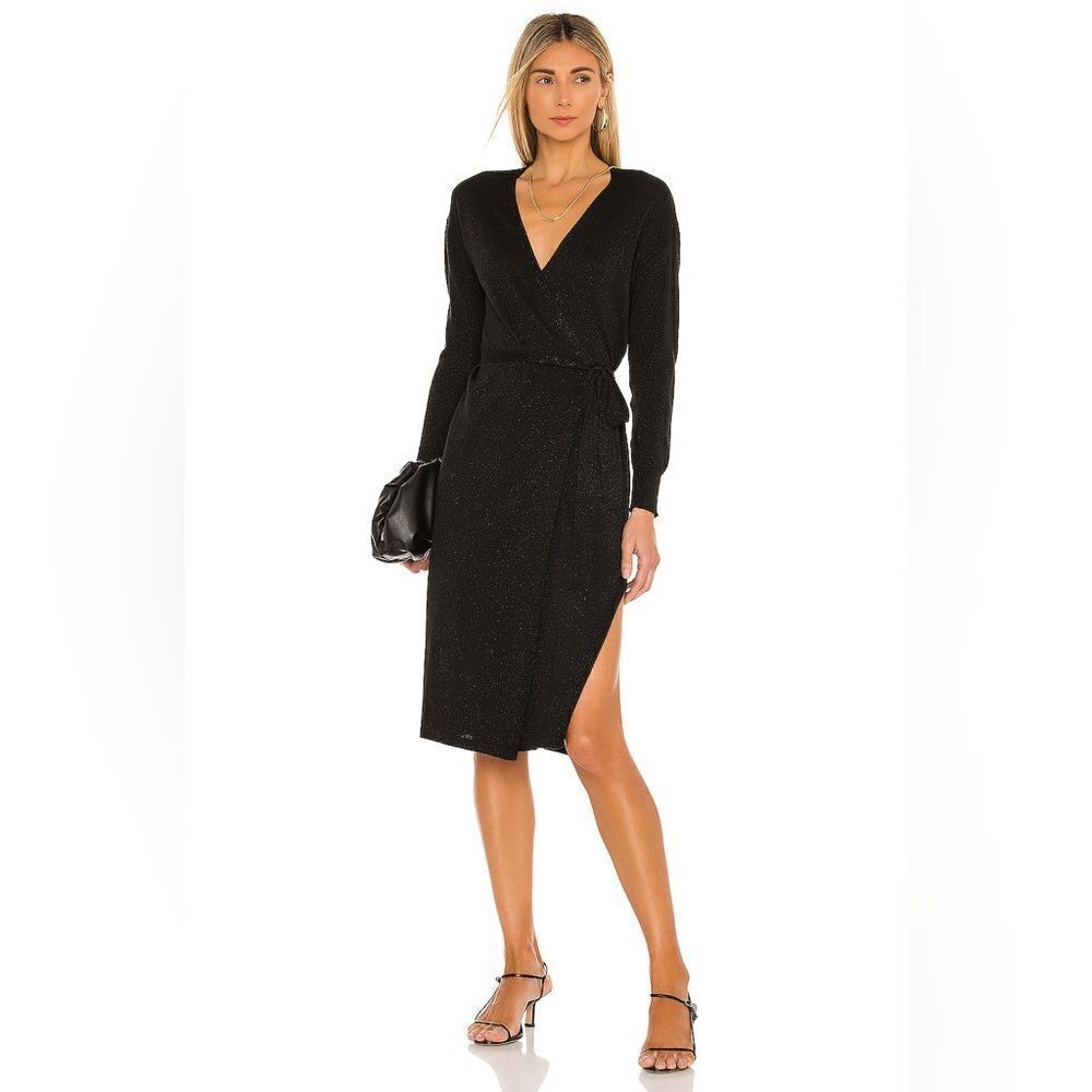 Lovers and Friends Azita Sweater Dress Sparkle Knit Wrap in Black